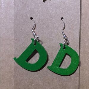 ☀️3/$12☀️ Letter “D” Earrings with Sterling Silver Hooks. (Green)